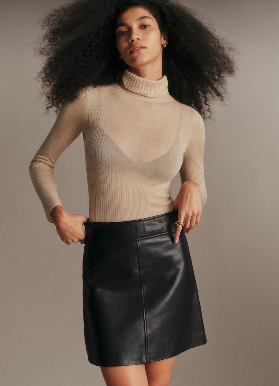 Sezane Neli Black Lamb Leather A-line French Casual Skirt Size 6 NWT